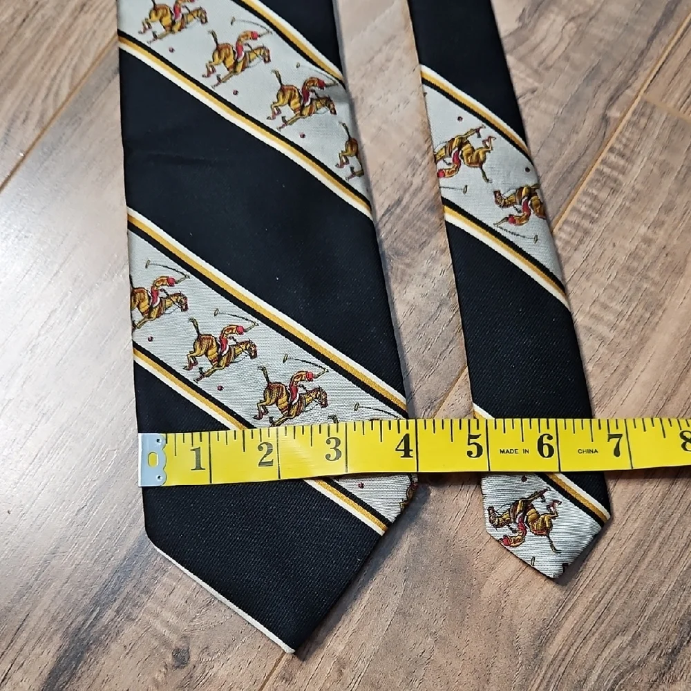 John Frederics Vintage Equestrian Themed Black and Gold Men's Tie